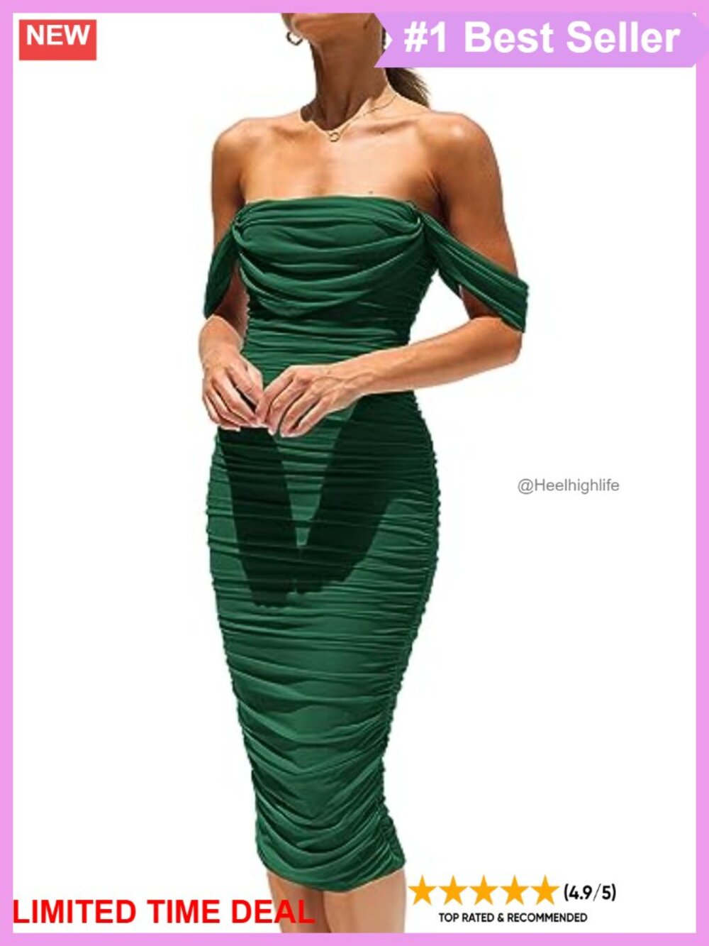 Off Shoulder Bodycon Midi Dress Ruched Mesh Club Night Out